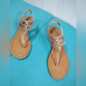 Madden Girl Slingback Women's Slip on Wedge Flat Sandals w Rhinestones Beige